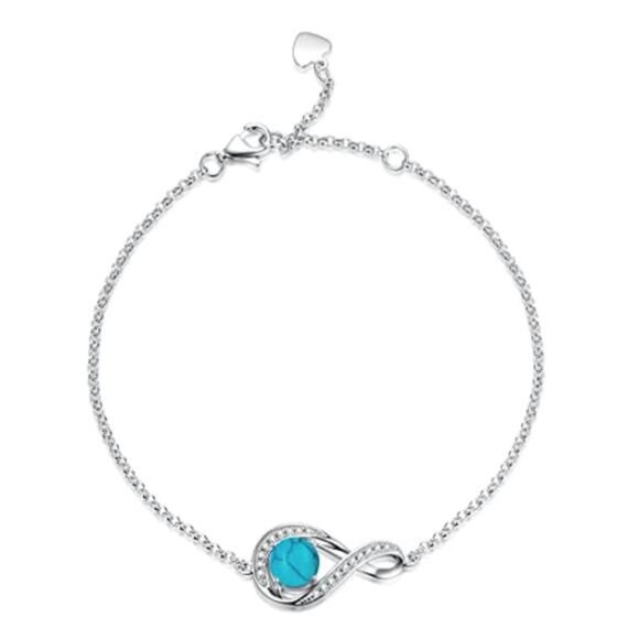 Sterling Silver December Birthstone Infinity Charm Bracelet Adjustable Gift